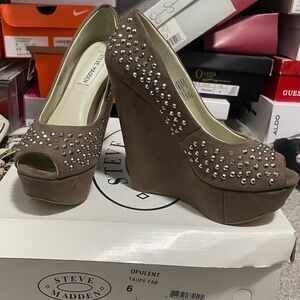 Steve Madden Brown Wedge Heels with Rhinestones